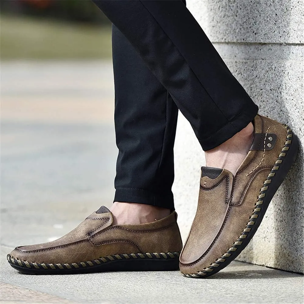 Men Vintage Cowhide Loafers Summer Casual Walking Shoes Fashionable Boat Moccasins Leisure Comfortable Chic New Driving Footwear
