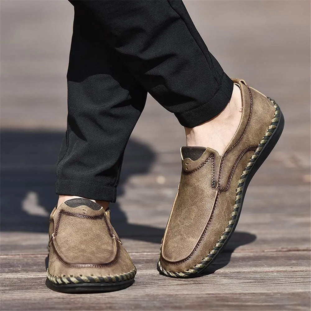 Men Vintage Cowhide Loafers Summer Casual Walking Shoes Fashionable Boat Moccasins Leisure Comfortable Chic New Driving Footwear