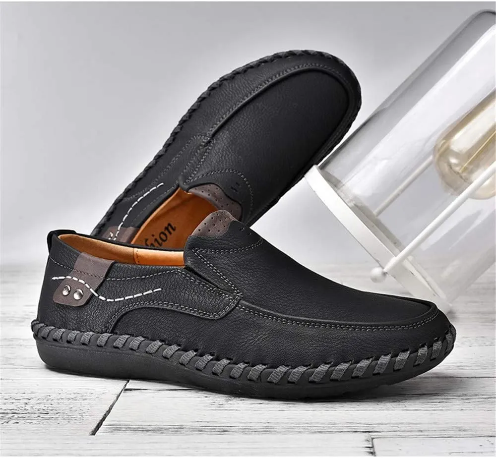 Men Vintage Cowhide Loafers Summer Casual Walking Shoes Fashionable Boat Moccasins Leisure Comfortable Chic New Driving Footwear