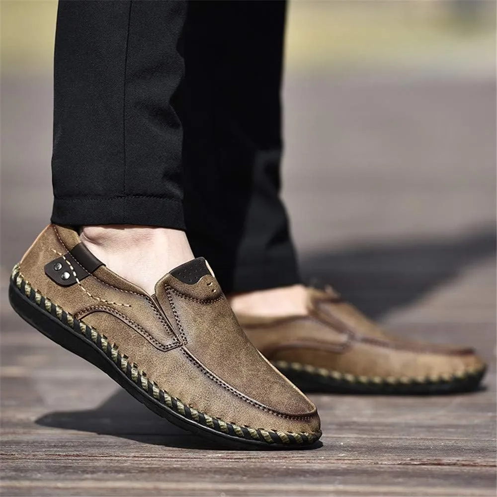 Men Vintage Cowhide Loafers Summer Casual Walking Shoes Fashionable Boat Moccasins Leisure Comfortable Chic New Driving Footwear