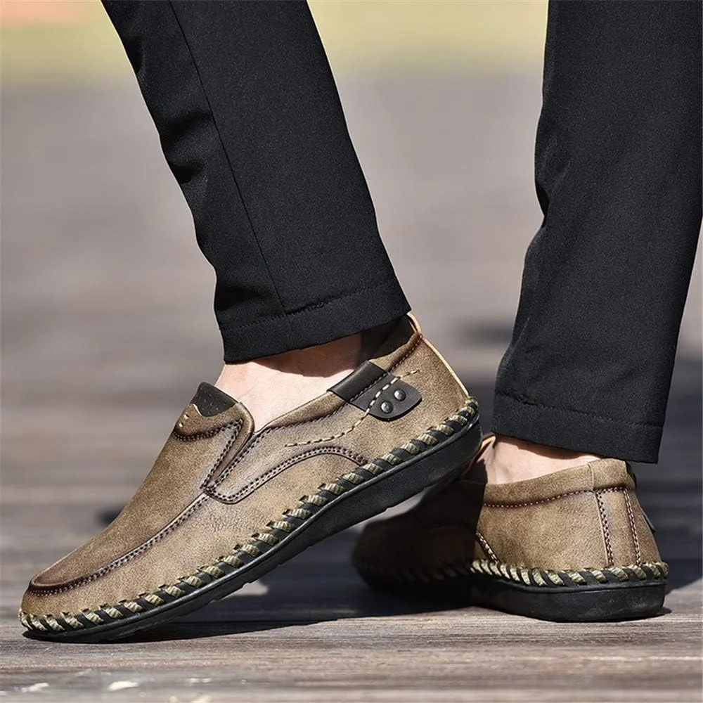 Men Vintage Cowhide Loafers Summer Casual Walking Shoes Fashionable Boat Moccasins Leisure Comfortable Chic New Driving Footwear