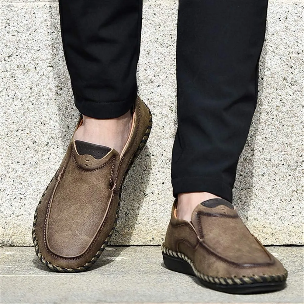 Men Vintage Cowhide Loafers Summer Casual Walking Shoes Fashionable Boat Moccasins Leisure Comfortable Chic New Driving Footwear