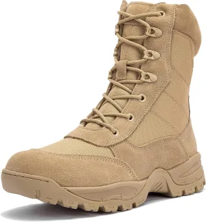 Men's 8 Inches Military Tactical Work Boots Side Zipper Lightweight Army Combat Boots Durable Outdoor Work Boots Desert Boots