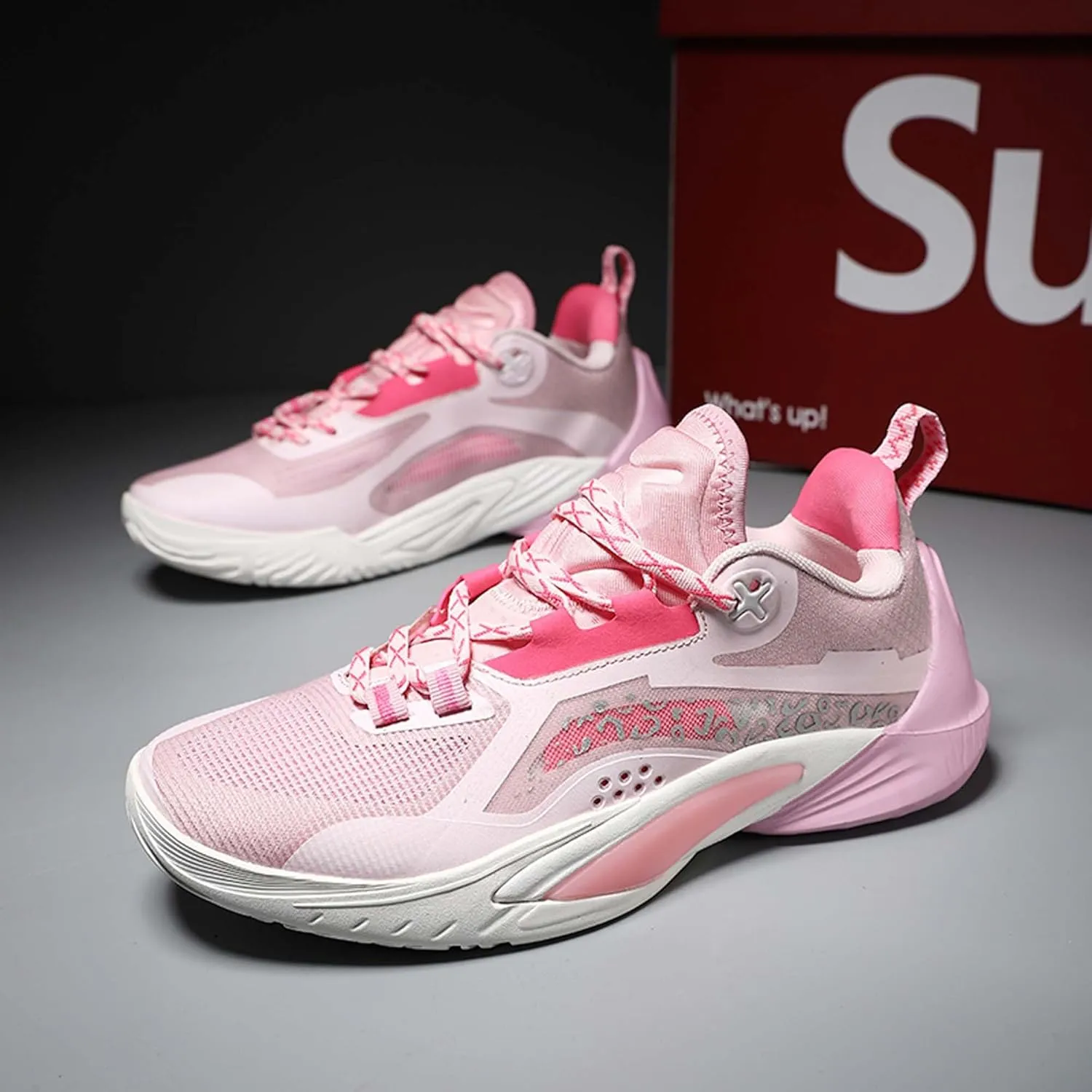Mens and Womens Mid Top Lace Up Basketball Sneakers Non Slip and Breathable Running Shoes Rubber Sole Wear Resistant Walking Shoes Competitive Badminton Shoes Cross Training Shoes Skateboarding Shoes