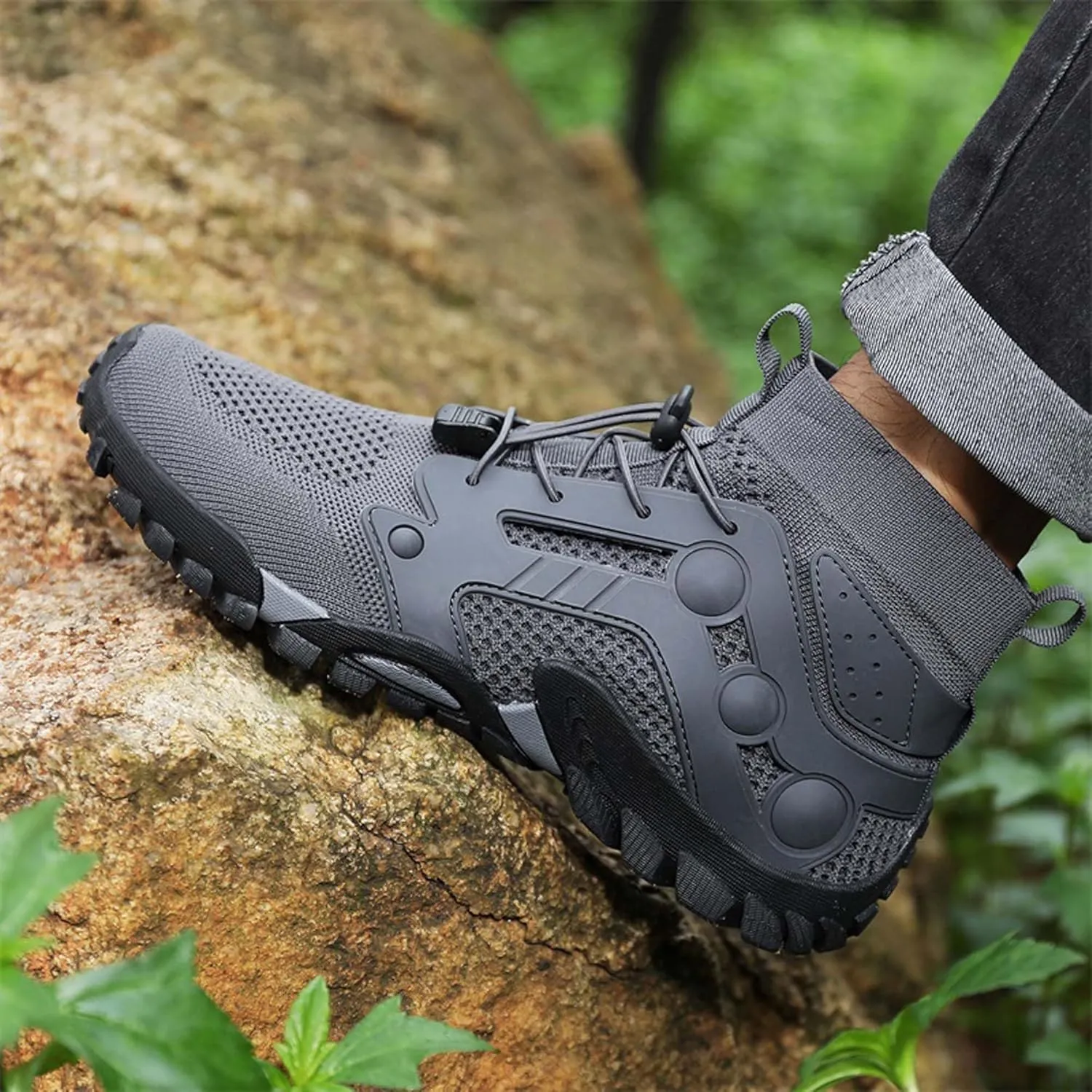 Men's Anti-Slip Climbing Shoes Breathable Lightweight Sports Barefoot Hiking Shoes Quick-Drying Mesh Sports Water Shoes Outdoor Camping Adventure Travel Backpacking Shoes-5-14 US Size