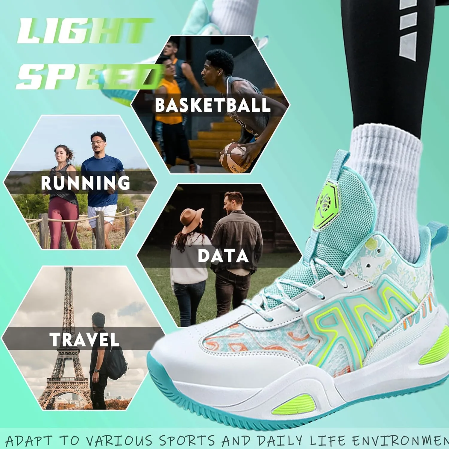 Men's Basketball Shoes Fashionable Breathable Anti Slip Sports Shoes Outdoor Running Fitness Training Shoes