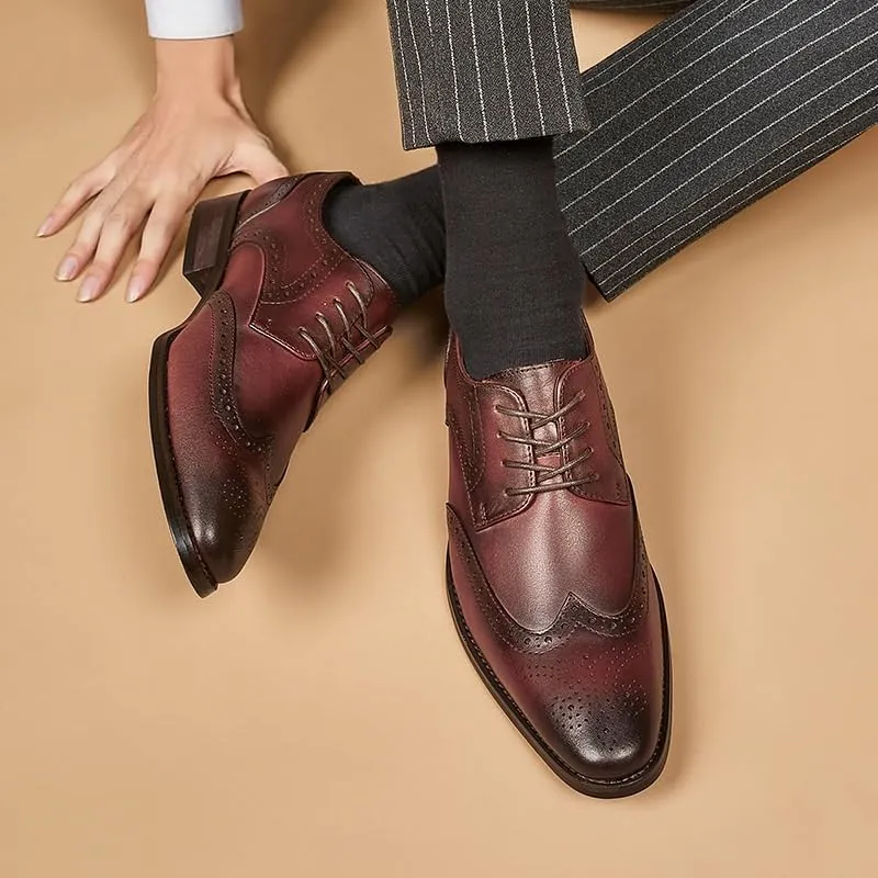 Men's British-Style Pointed Toe Breathable Hole Design Business Formal Derby Shoes Casual Breathable Comfortable Suitable for Wedding Office