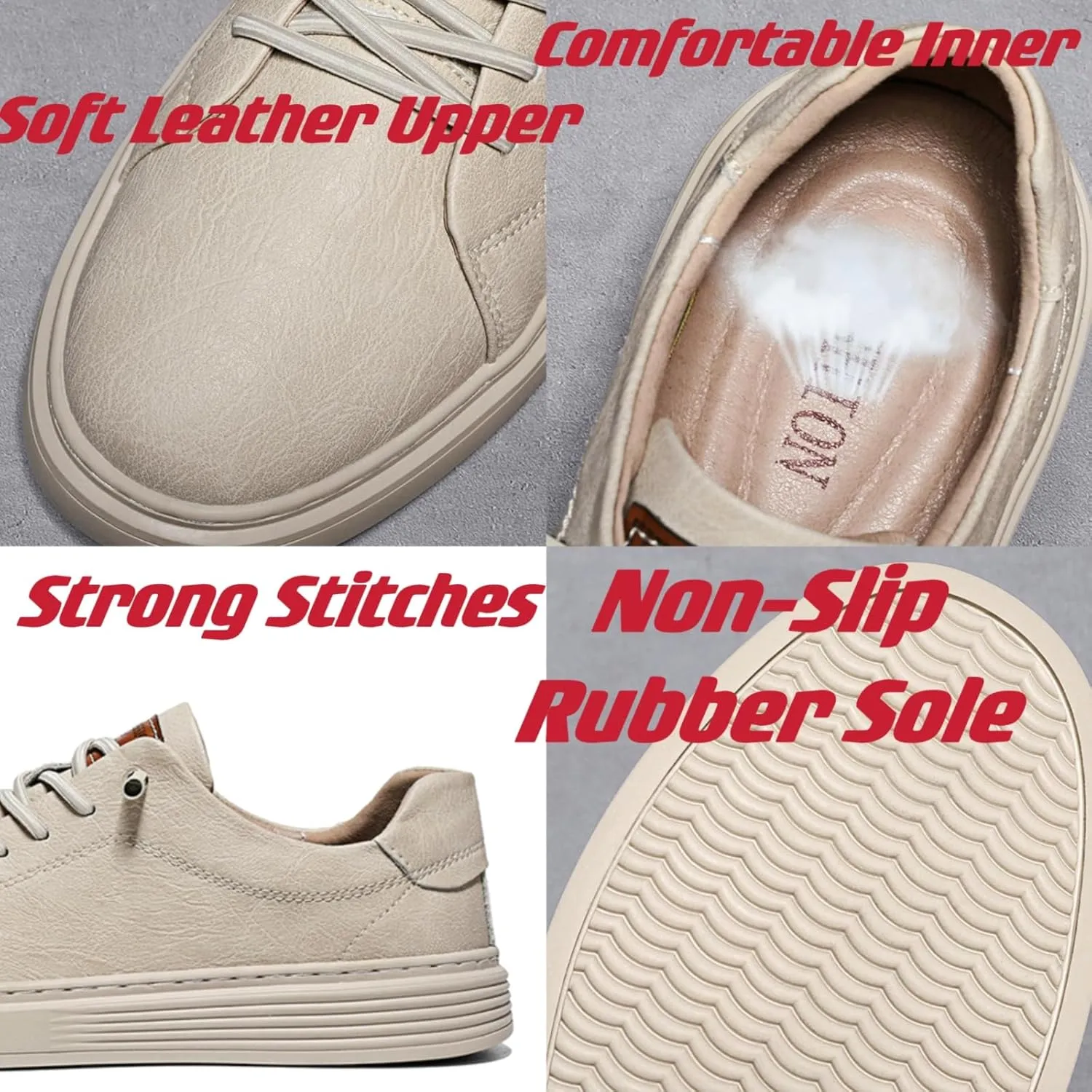 Mens Casual Slip-on Leather Sneakers with Elastic Band Classical Retro Breathable Flats Walking Oxford Shoes