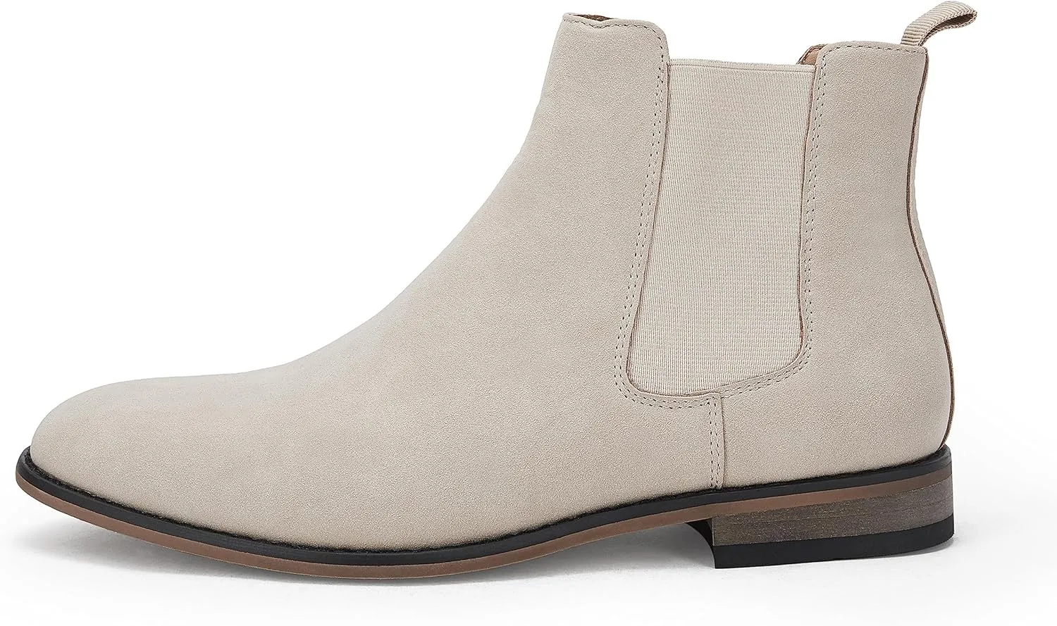 Mens Chelsea Boot Slip On Pointed Toe Stacked Low Heel Faux Suede Casual Dress Boot