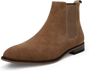 Mens Chelsea Boot Slip On Pointed Toe Stacked Low Heel Faux Suede Casual Dress Boot