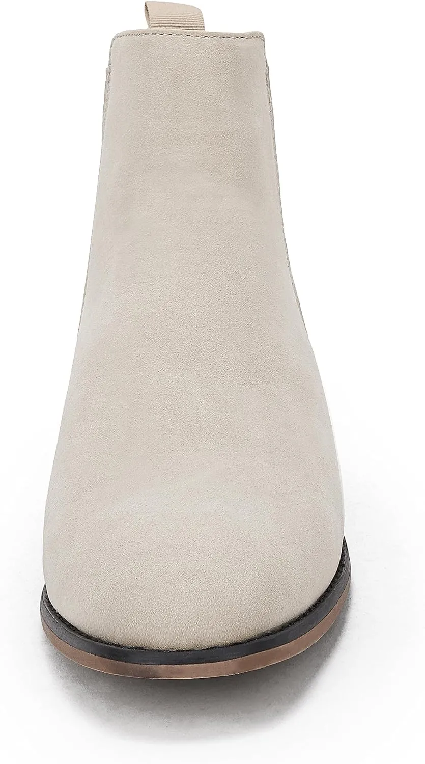 Mens Chelsea Boot Slip On Pointed Toe Stacked Low Heel Faux Suede Casual Dress Boot