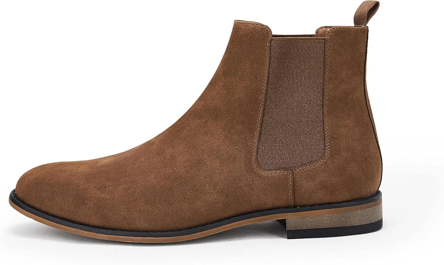 Mens Chelsea Boot Slip On Pointed Toe Stacked Low Heel Faux Suede Casual Dress Boot
