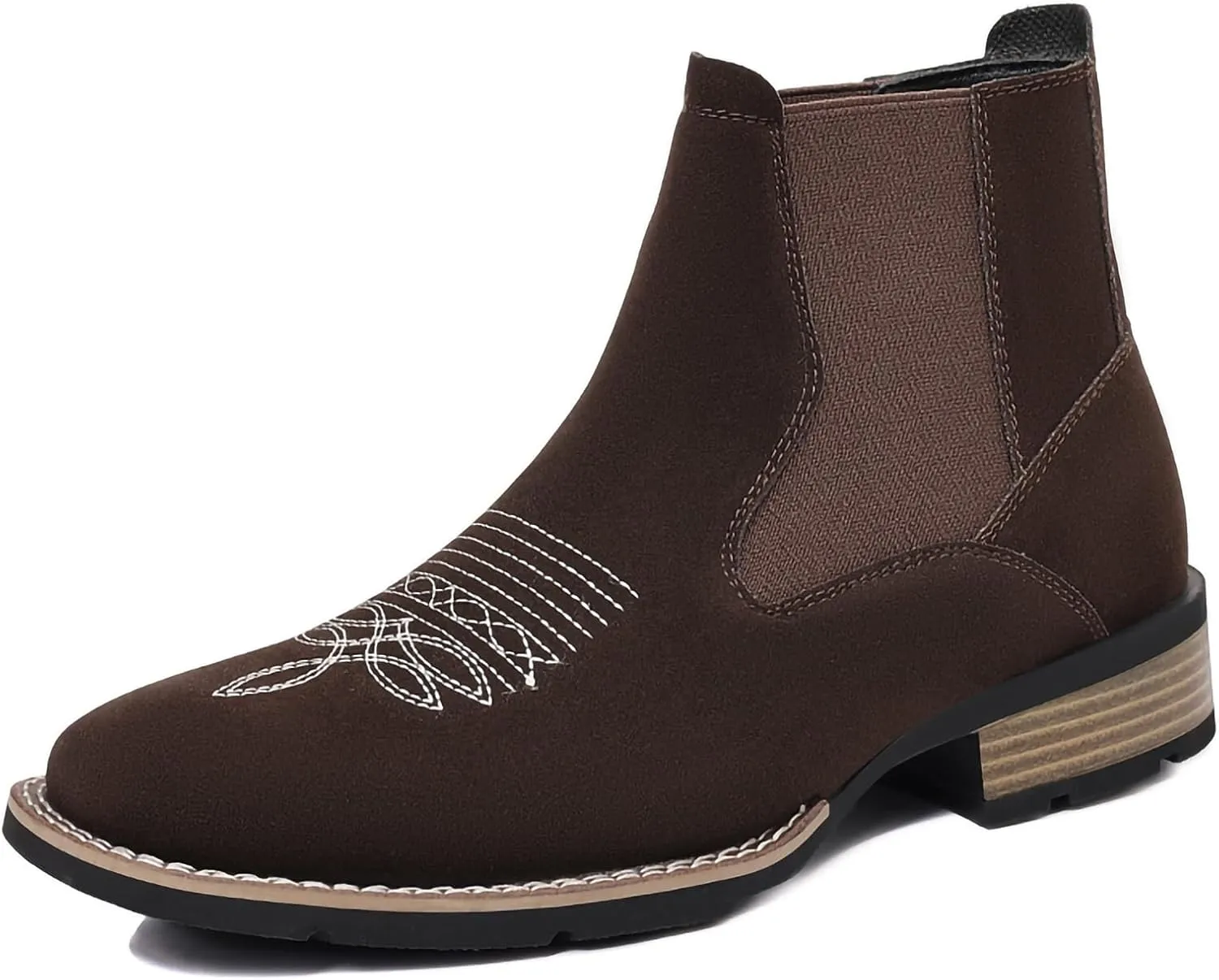 Men's Chelsea Boots Casual Comfy Slip-On Suede Ankle Boots Fashion Mid Top PU Leather Western Style Dress Boots