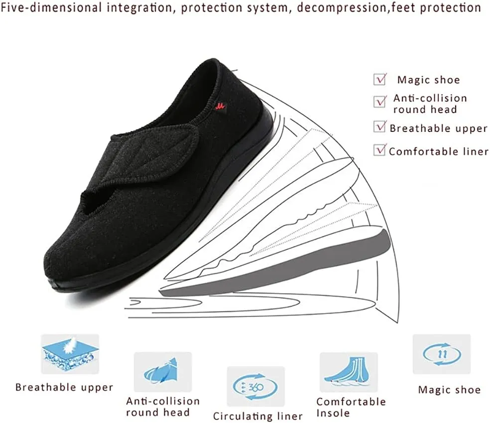 Men's Diabetic Recovery Slippers, Adjustable Orthopedic Wide Width Walking Shoes, Home Shoes for Arthritis Edema Swollen Feet Elderly Men
