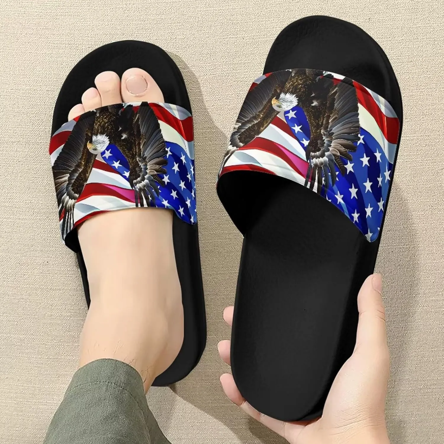 Mens Father Slides Sandals Slip On House Slippers Comfortable Athletic Anti-Slip Slides for Walking Beach US 5-14 Black Sole