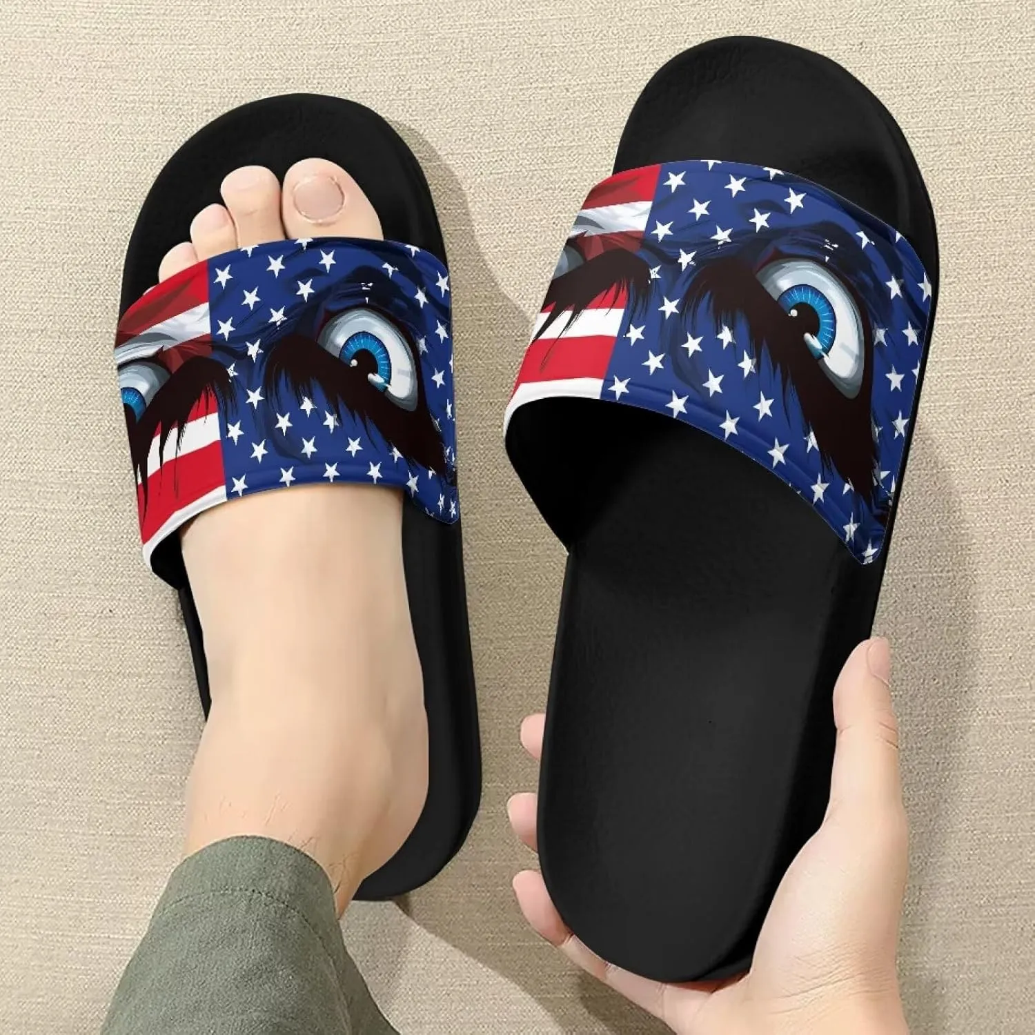 Mens Father Slides Sandals Slip On House Slippers Comfortable Athletic Anti-Slip Slides for Walking Beach US 5-14 Black Sole