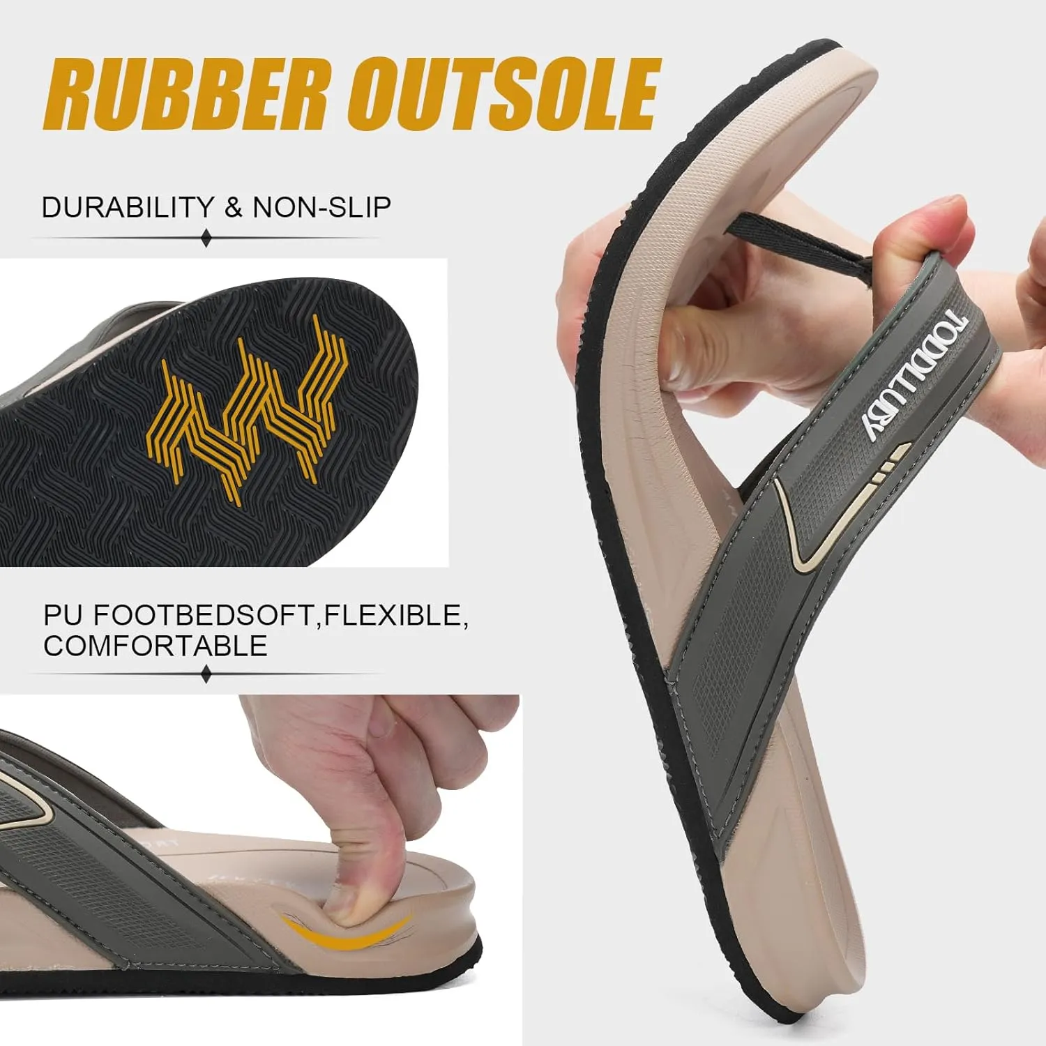 Mens Flip Flops With Arch Support Ultra Soft Cushion Footbed Durable Outsole Comfortable Summer Beach Thong Sandals Yoga Foam Cushion Slip on Slippers