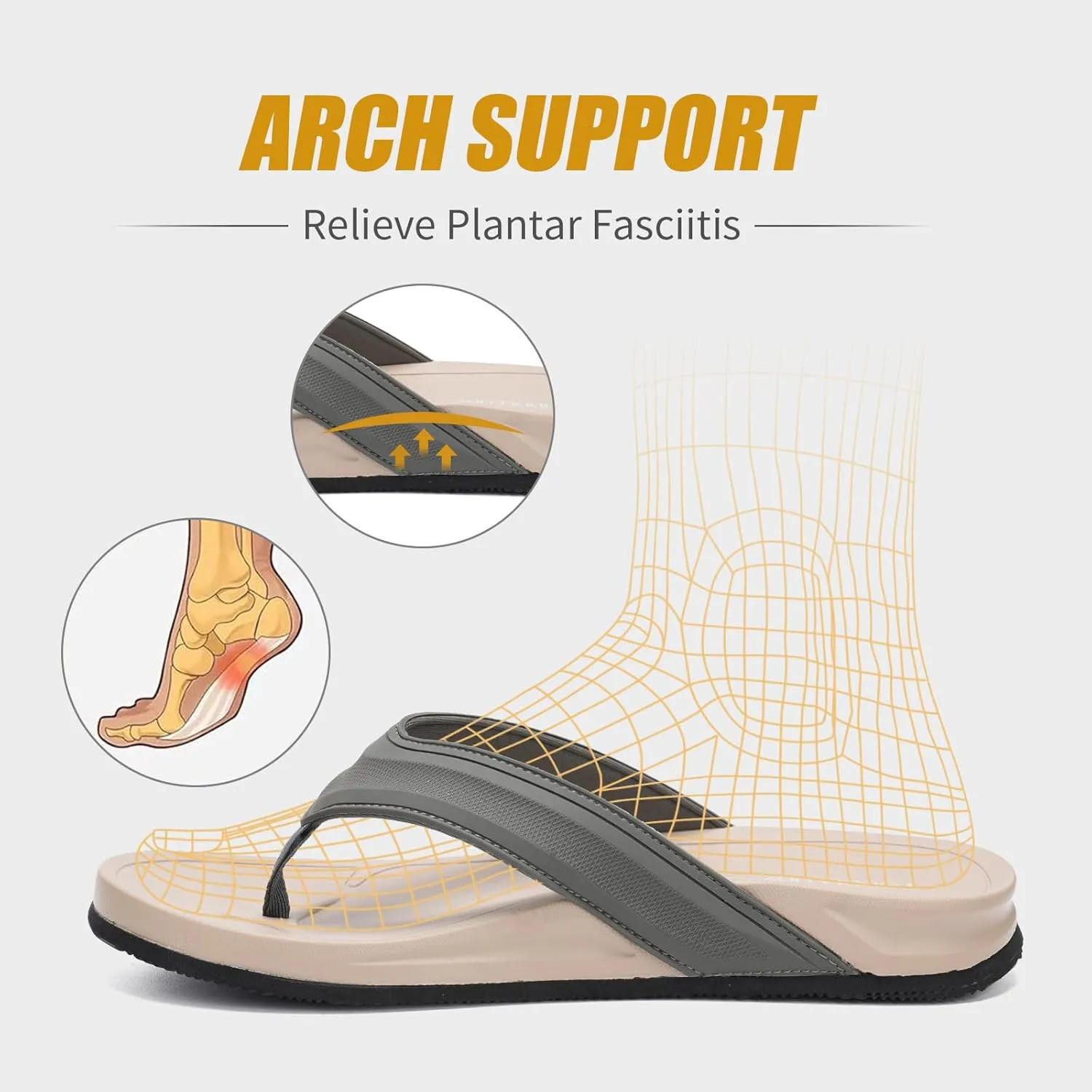 Mens Flip Flops With Arch Support Ultra Soft Cushion Footbed Durable Outsole Comfortable Summer Beach Thong Sandals Yoga Foam Cushion Slip on Slippers