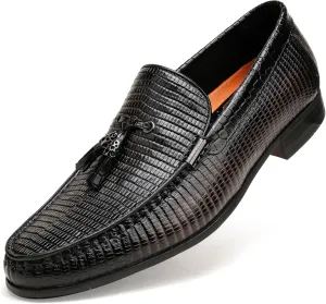 Mens Genuine Dress Shoes, Premium Crocodile Print Leather Slip-on Casual Shoes Penny Loafers for Mens, Black