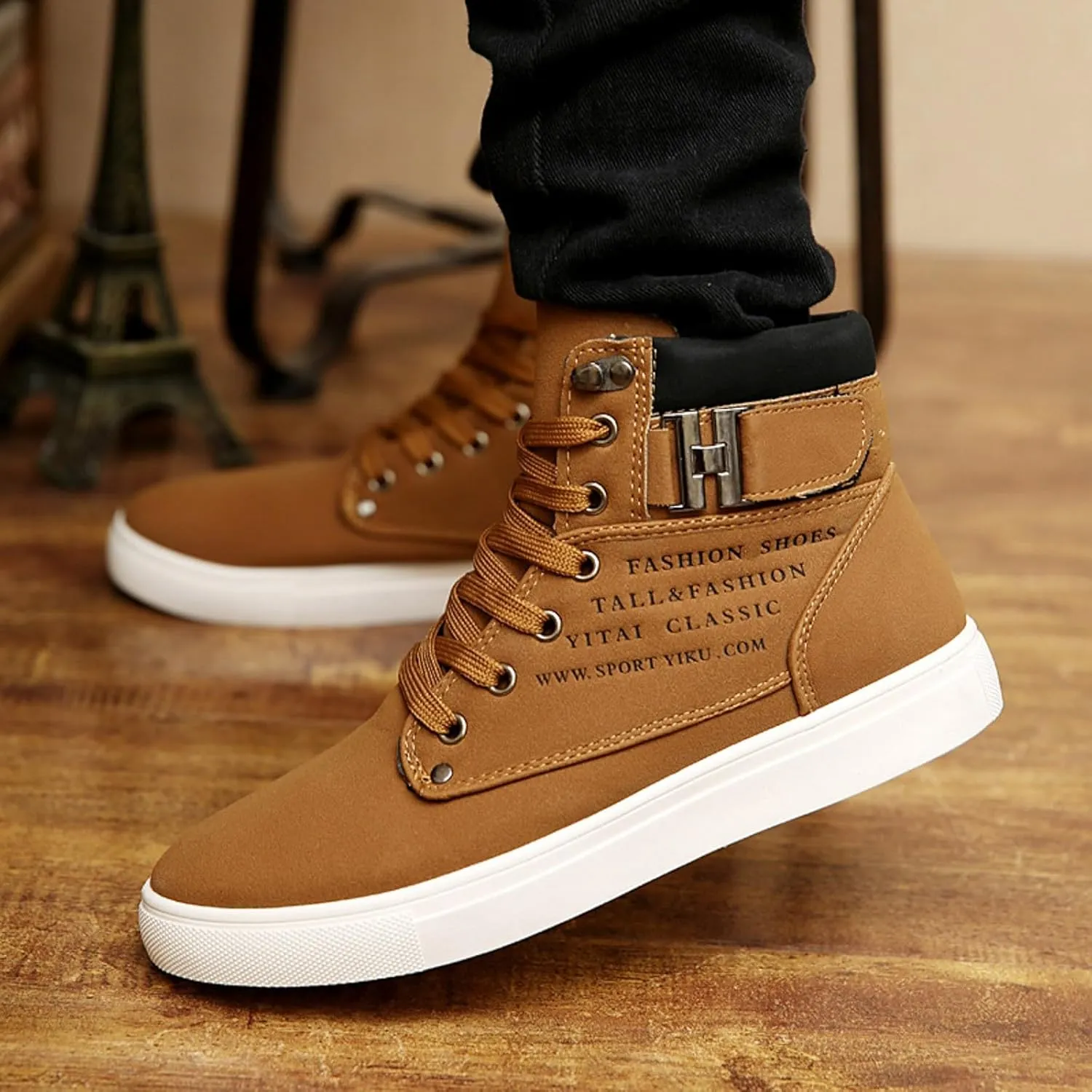 Men's High Top Sneakers Retro Casual Lace Up Sport Shoes Comfort Flat Bottom Walking Boots Outdoor Men's Boots Size 15