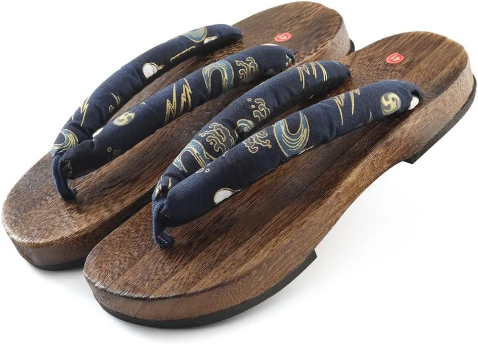 Men's Japanese style flat wooden clogs Slippers,flip flop thick soled casual home and outdoor Sandals,Anti- skid Fashion Slippers Summer Beach Footwear