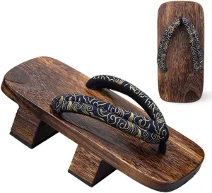 Men's Japanese Wooden Geta Sandals, Beach Flip Flops Men,Classic Fashion Mens Cosplay Geta Clogs Slippers, Geta Clogs Sandals Flip Flop Anti-Slip Platform Shoes (Color : Gold, Size : 44/46 EU)