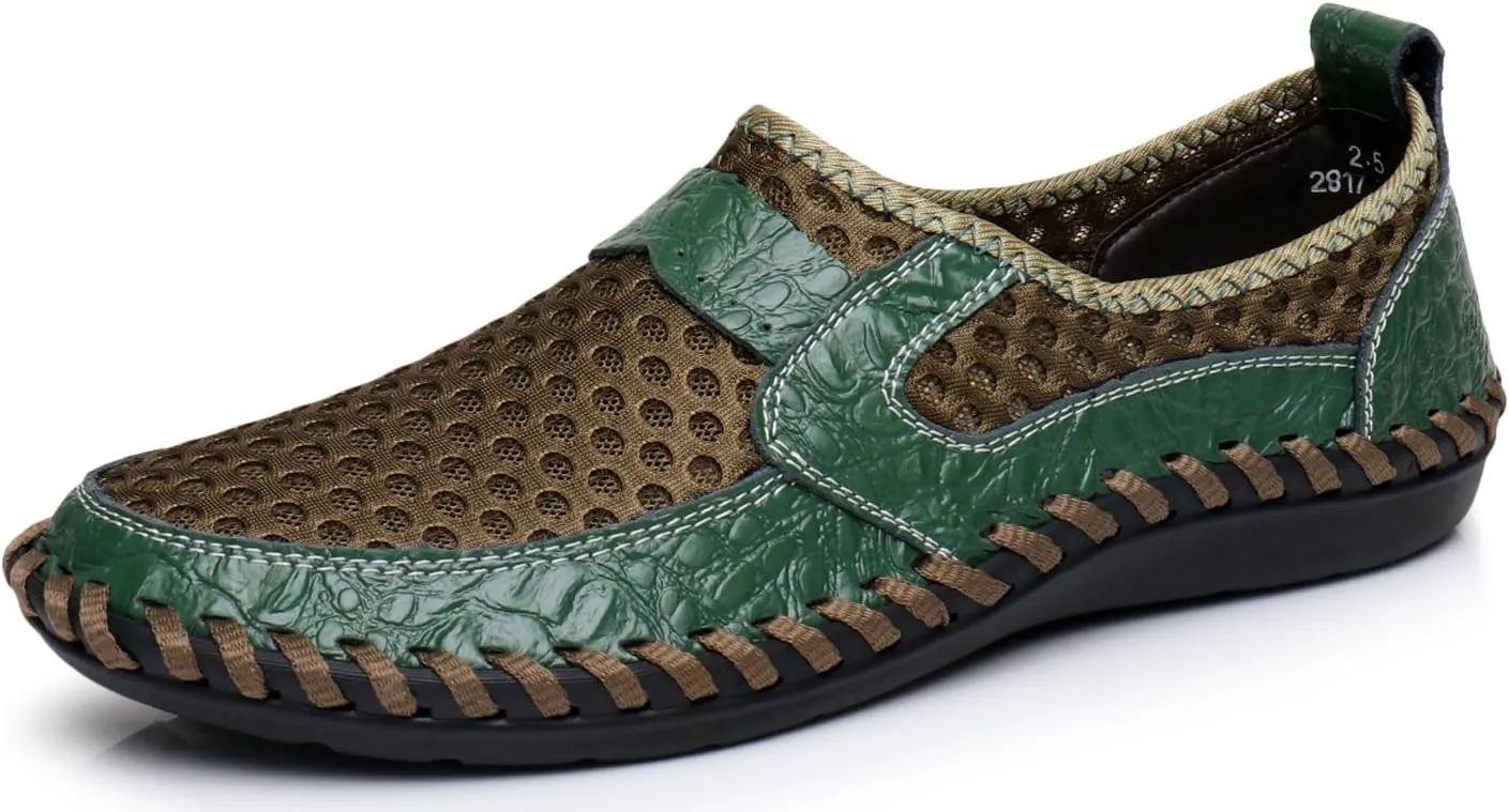 Men's Mesh Breathable Walking Loafers Outdoor Lightweight Slip-on Mesh Casual Shoes Stitching Honeycomb Hiking Shoes