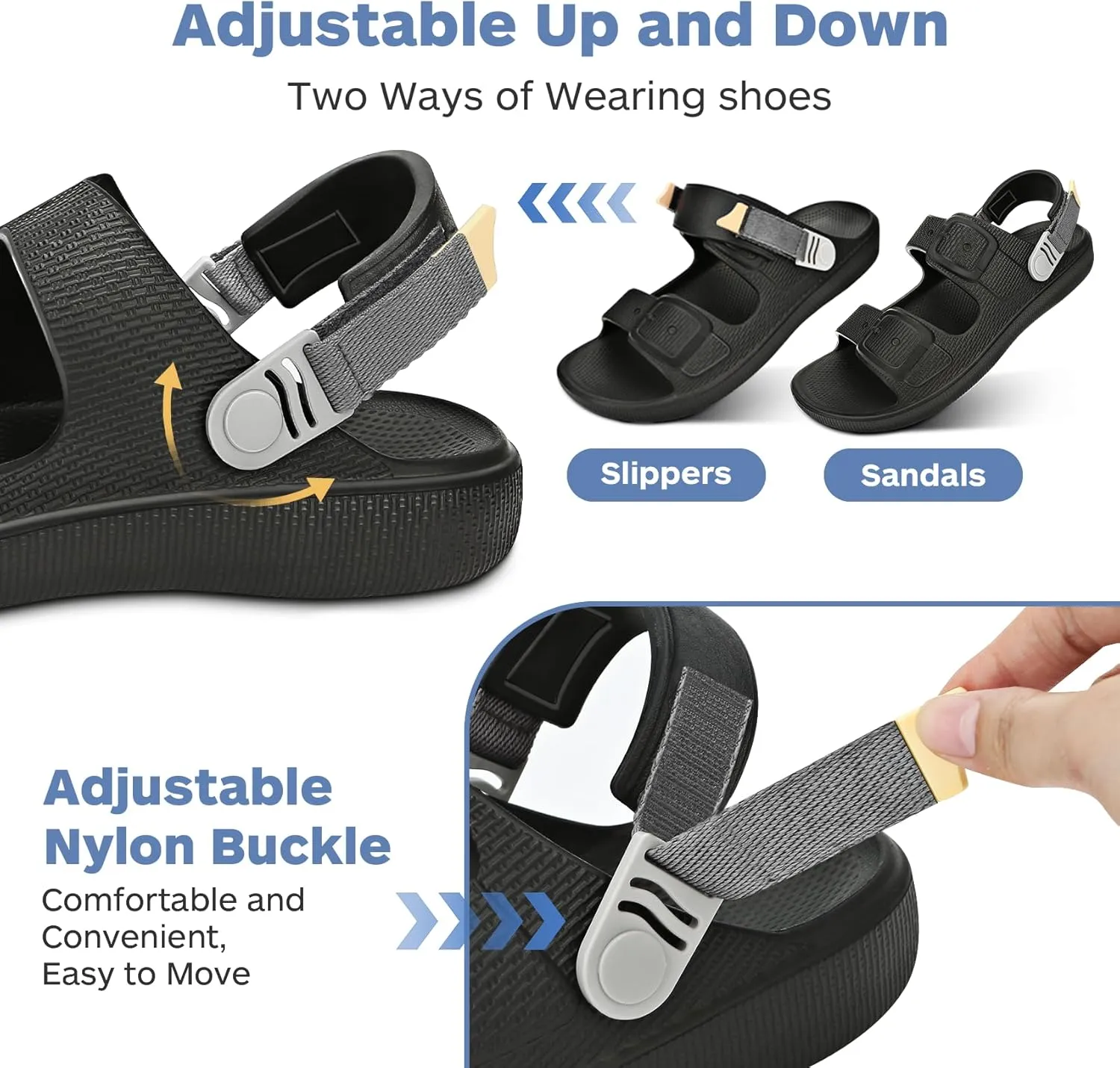 Mens Sandals, Beach Sandals & Slides, Comfortable Summer Slippers & Beach Shoes for Men, Lightweight & Non-Slip, Black Slides, Comfortable Slides 8-12