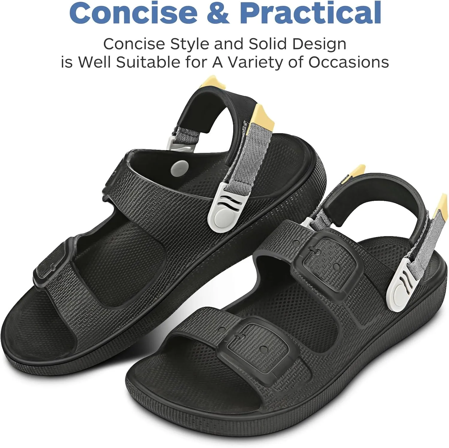 Mens Sandals, Beach Sandals & Slides, Comfortable Summer Slippers & Beach Shoes for Men, Lightweight & Non-Slip, Black Slides, Comfortable Slides 8-12