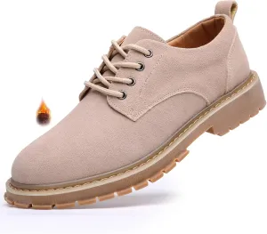 Men's Suede Platform Dress Oxfords Classic Comfor Round Toe Low Block Heel Lug Sole Business Lace Up Derby Non-Slip Casual Work Shoes