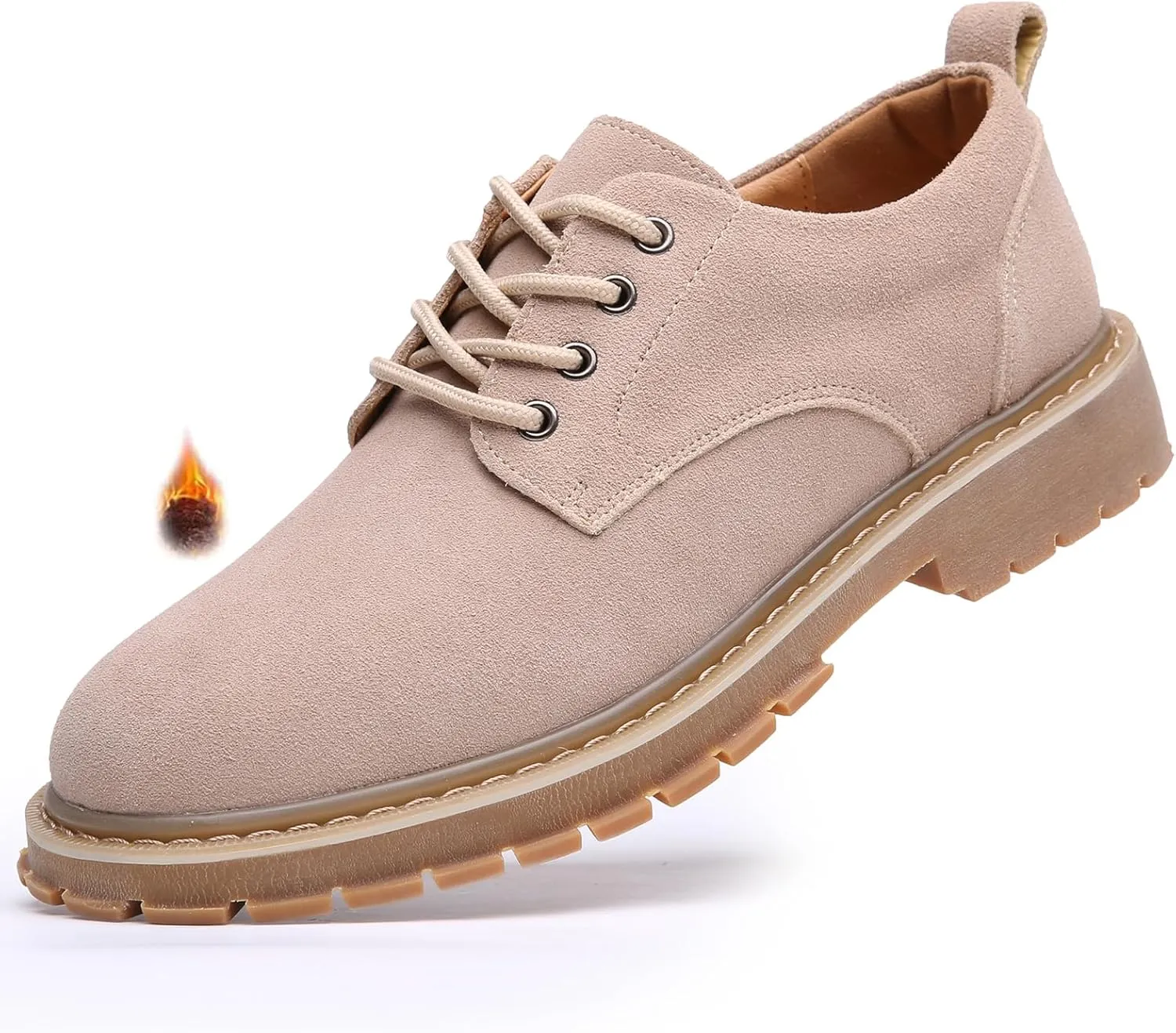 Men's Suede Platform Dress Oxfords Classic Comfor Round Toe Low Block Heel Lug Sole Business Lace Up Derby Non-Slip Casual Work Shoes