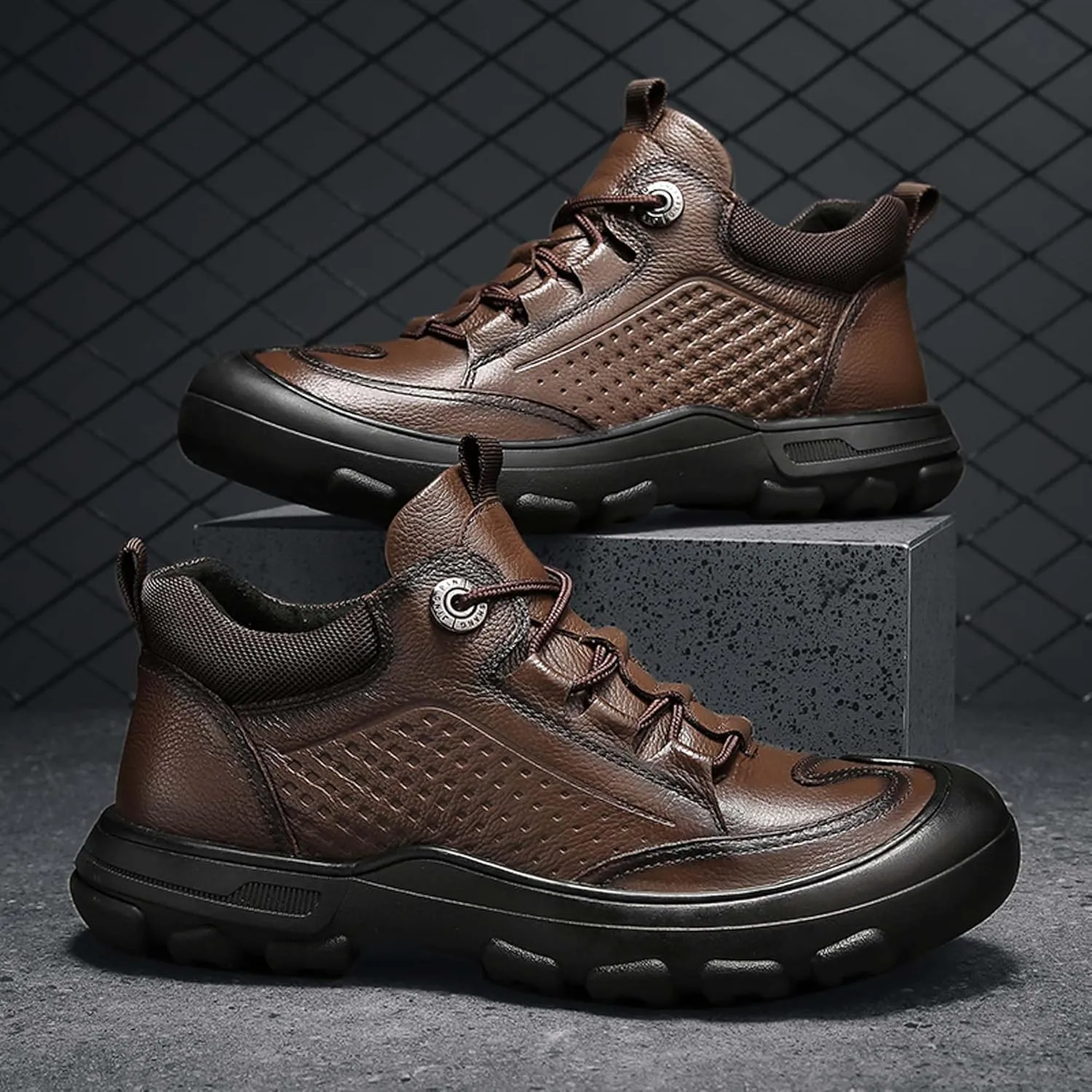 Men's Walking Shoes Outdoor Non-slip Climbing Shoes Cowhide Waterproof Cross-country Travel Shoes Fashion Lace-up Casual Sneakers Classic Business Office Shoes