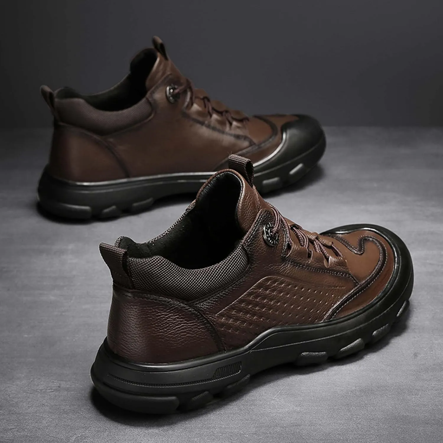 Men's Walking Shoes Outdoor Non-slip Climbing Shoes Cowhide Waterproof Cross-country Travel Shoes Fashion Lace-up Casual Sneakers Classic Business Office Shoes