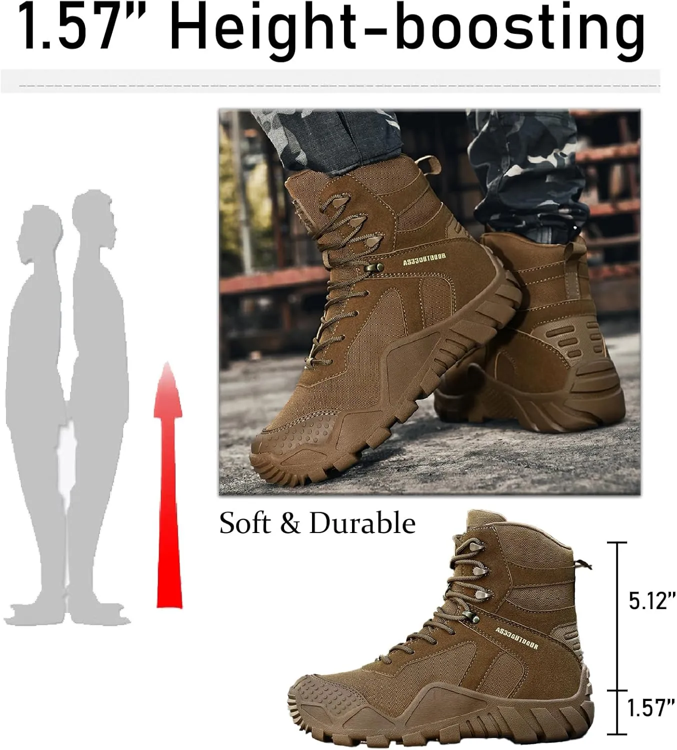 Men's Waterproof Military Tactical Boots Comfort Durable Leather Lace-Up Non-Slip Platform Hiking Boots Outdoor Motorcycle Combat Boots