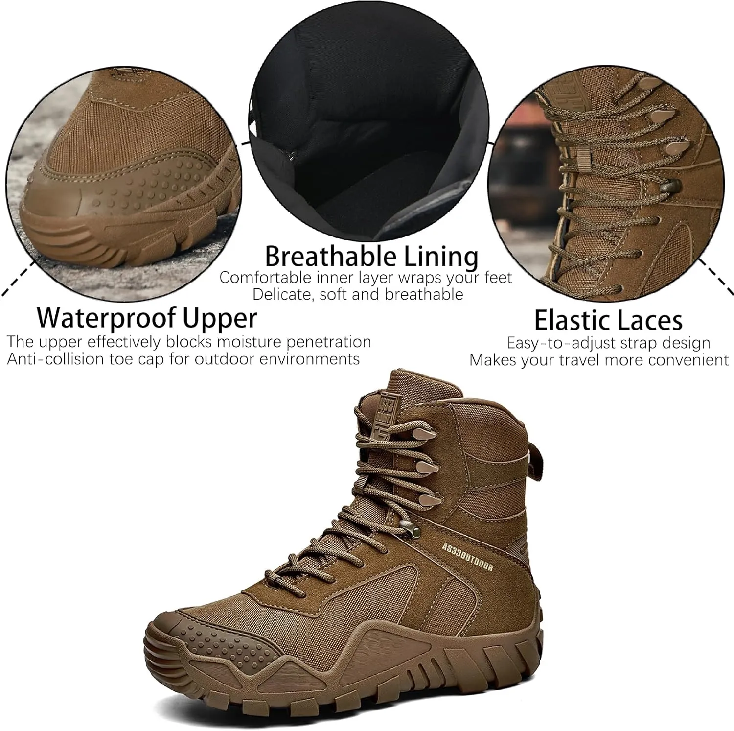 Men's Waterproof Military Tactical Boots Comfort Durable Leather Lace-Up Non-Slip Platform Hiking Boots Outdoor Motorcycle Combat Boots