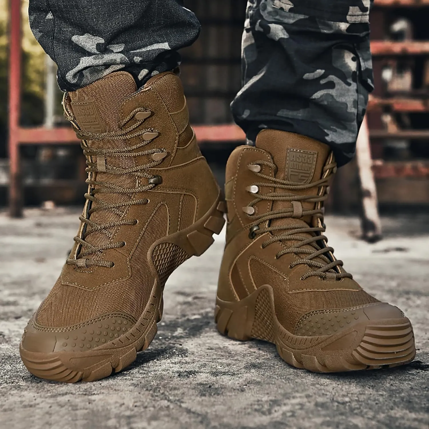 Men's Waterproof Military Tactical Boots Comfort Durable Leather Lace-Up Non-Slip Platform Hiking Boots Outdoor Motorcycle Combat Boots