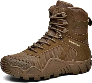 Men's Waterproof Military Tactical Boots Comfort Durable Leather Lace-Up Non-Slip Platform Hiking Boots Outdoor Motorcycle Combat Boots