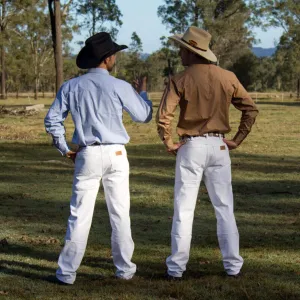 Mens White Regular Rise Western Boot Cut Jean