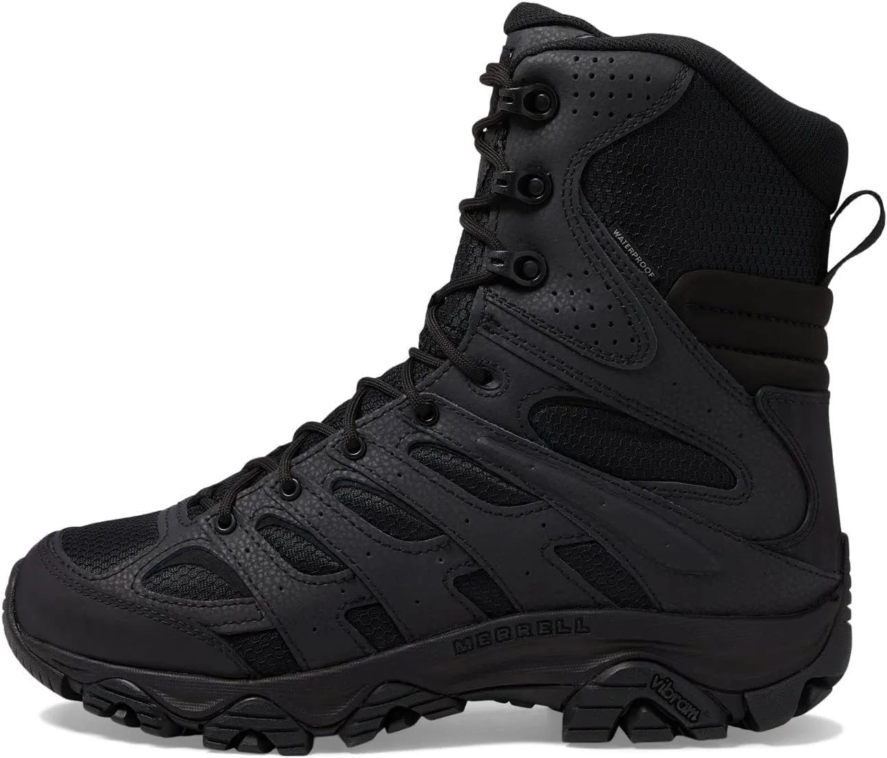 Merrell Men’s Moab 3 8” Zip Tactical Waterproof Boots, Durable & Comfortable Coated Leather Combat Hiking Shoes