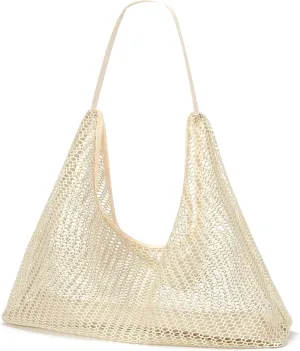Mesh Beach Bag, Summer Beach Tote Bags for Women, Soft Casual Crochet Bags for Vacation Shopping Swimming Pools Travel