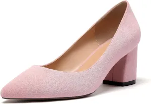 Mettesally Women's Classic Closed Pointed Toe Pumps 7cm Mid High Chunky Block Heel Chic Shoes Slip on Comfortable for Party Business Office Dress Pumps…