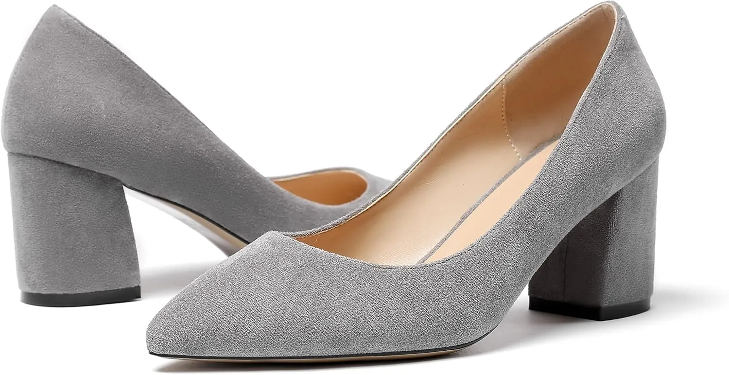 Mettesally Women's Classic Closed Pointed Toe Pumps 7cm Mid High Chunky Block Heel Chic Shoes Slip on Comfortable for Party Business Office Dress Pumps…