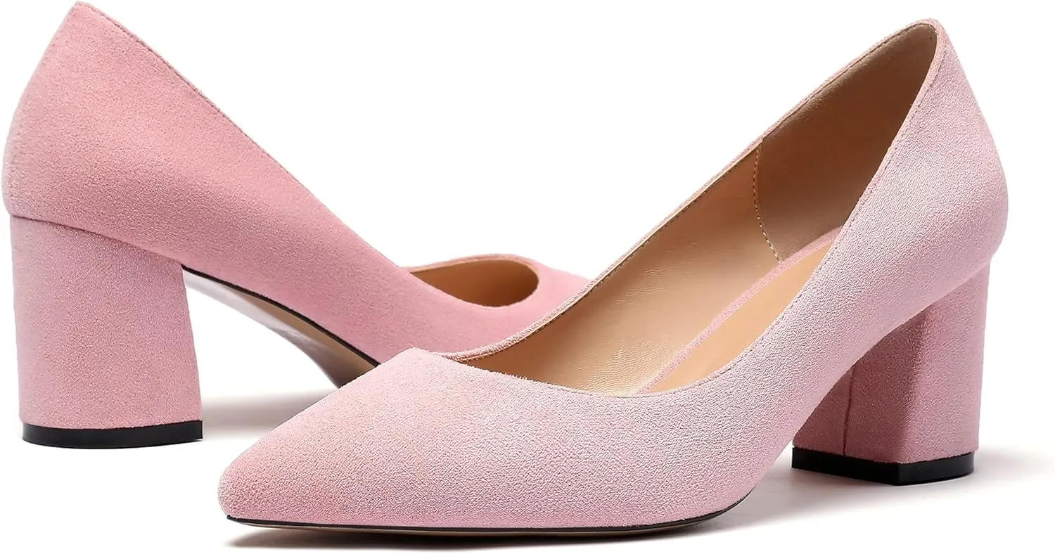 Mettesally Women's Classic Closed Pointed Toe Pumps 7cm Mid High Chunky Block Heel Chic Shoes Slip on Comfortable for Party Business Office Dress Pumps…
