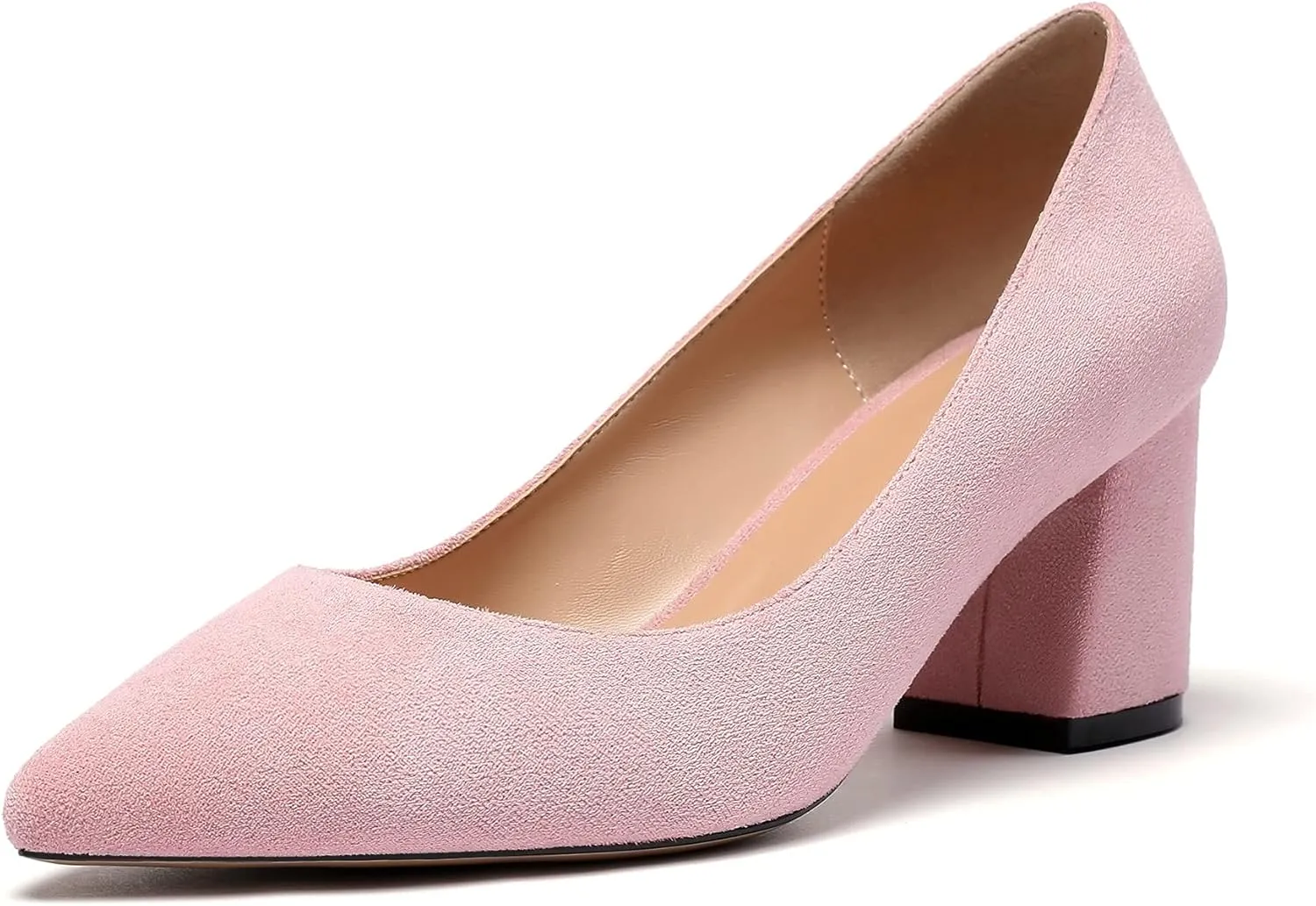Mettesally Women's Classic Closed Pointed Toe Pumps 7cm Mid High Chunky Block Heel Chic Shoes Slip on Comfortable for Party Business Office Dress Pumps…
