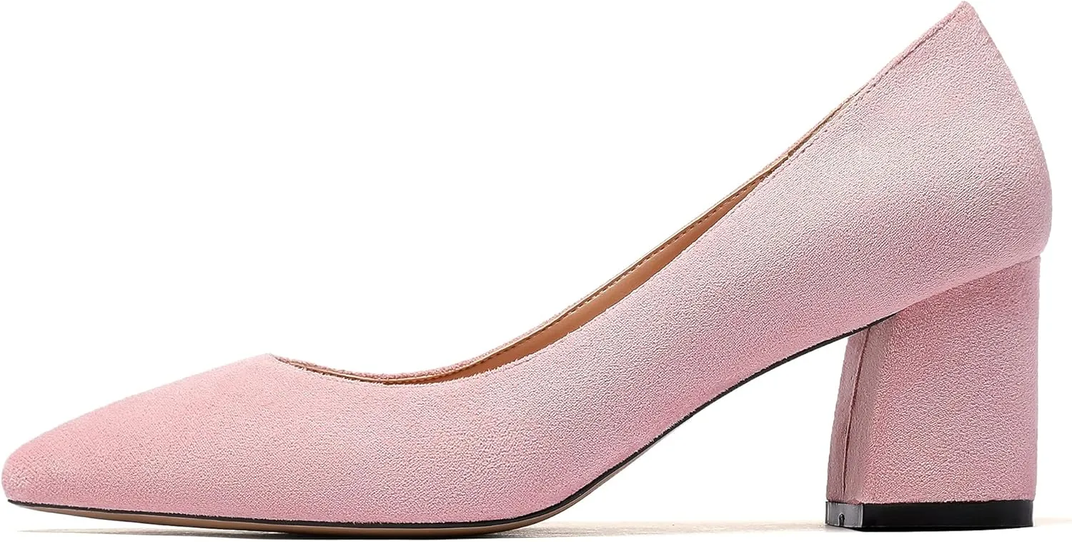 Mettesally Women's Classic Closed Pointed Toe Pumps 7cm Mid High Chunky Block Heel Chic Shoes Slip on Comfortable for Party Business Office Dress Pumps…