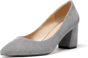 Mettesally Women's Classic Closed Pointed Toe Pumps 7cm Mid High Chunky Block Heel Chic Shoes Slip on Comfortable for Party Business Office Dress Pumps…