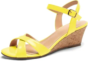 Mettesally Women's Classic Wedge Heel Sandals Ankle Strap Open Toe Slingback Summer Party Casual Shoes