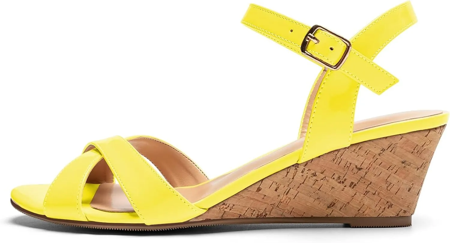 Mettesally Women's Classic Wedge Heel Sandals Ankle Strap Open Toe Slingback Summer Party Casual Shoes