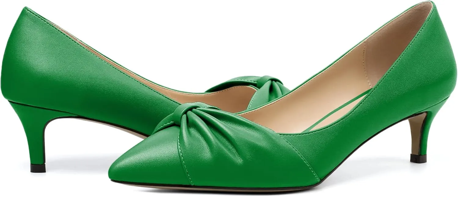 Mettesally Womens Kitten Heel Pumps Pointed Toe Mid Heels Bow Tie Comfort Slip On Heeled Shoes for Wedding Party Office