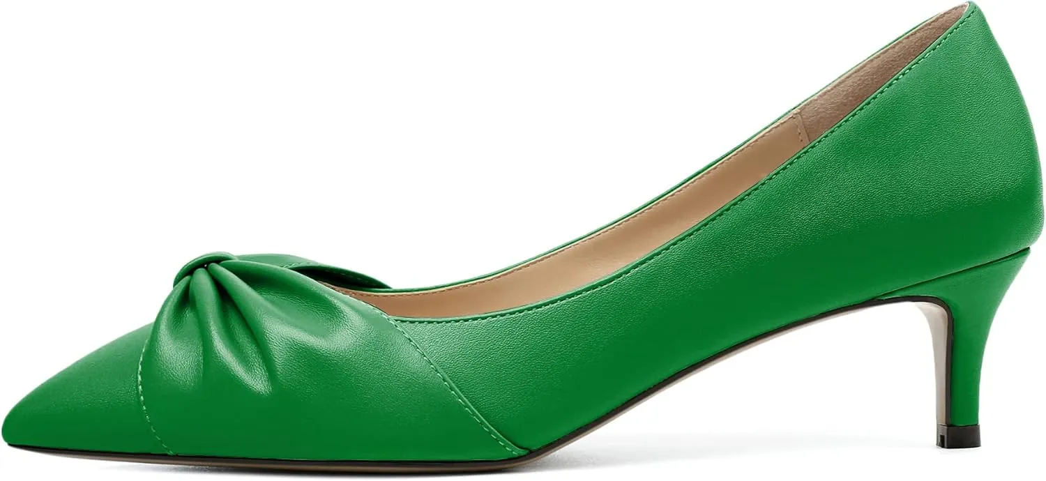 Mettesally Womens Kitten Heel Pumps Pointed Toe Mid Heels Bow Tie Comfort Slip On Heeled Shoes for Wedding Party Office